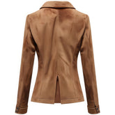 Women’s Light Brown Suede Notch Lapel-Collar Semi-Formal Leather Blazer